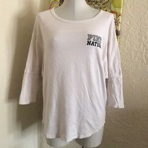Victoria’s Secret Pink Nation White Ivory Black Boyfriend Jersey Top Shirt XS
